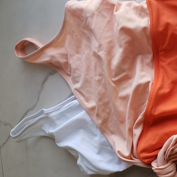 Felnart V Neck Orange Color Block Wrap Swimsuit with a Bowknot Size M - Picture 6 of 11